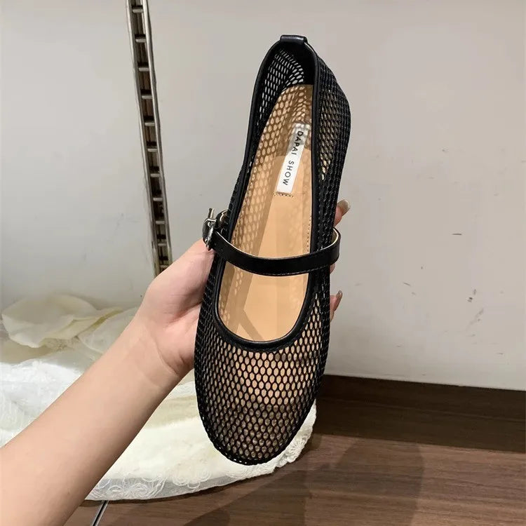 Black Mesh Ballet Flats