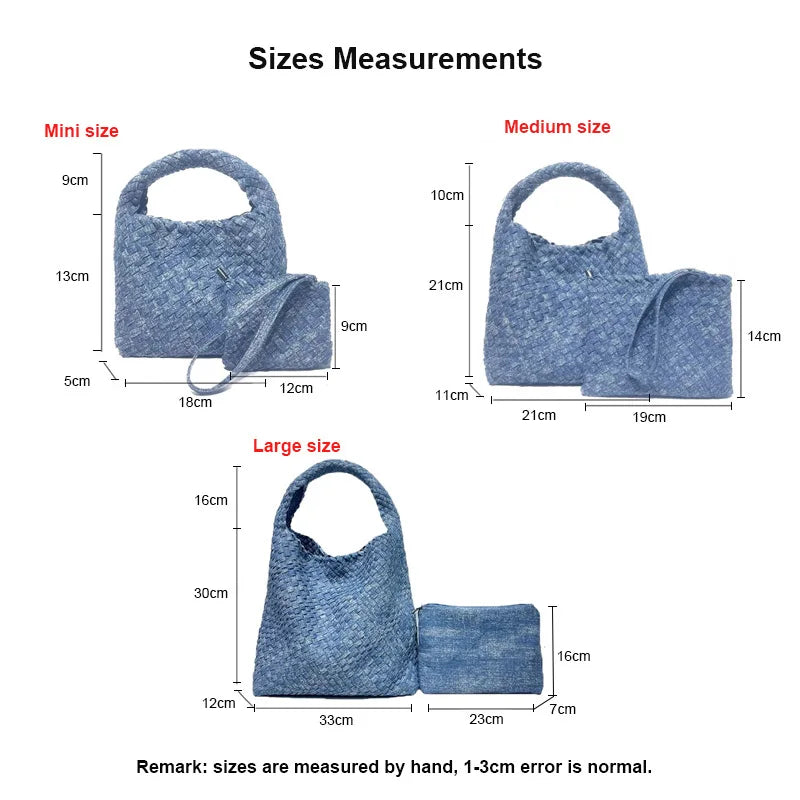 2025 Handwoven Denim Tote Bag for Women Bucket Handbag Lady Handmade Weaving Versatile Handheld Shoulder Crossbody Bag Messenger