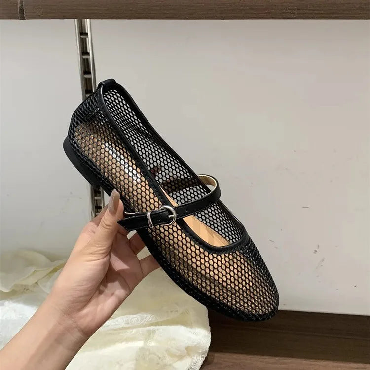 Black Mesh Ballet Flats