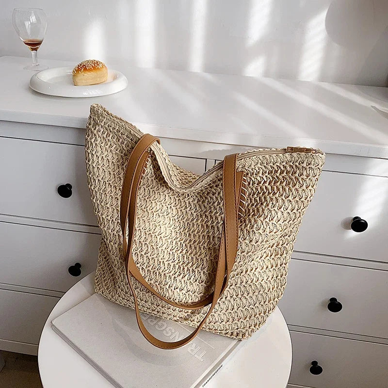 Woven Straw Tote Bag
