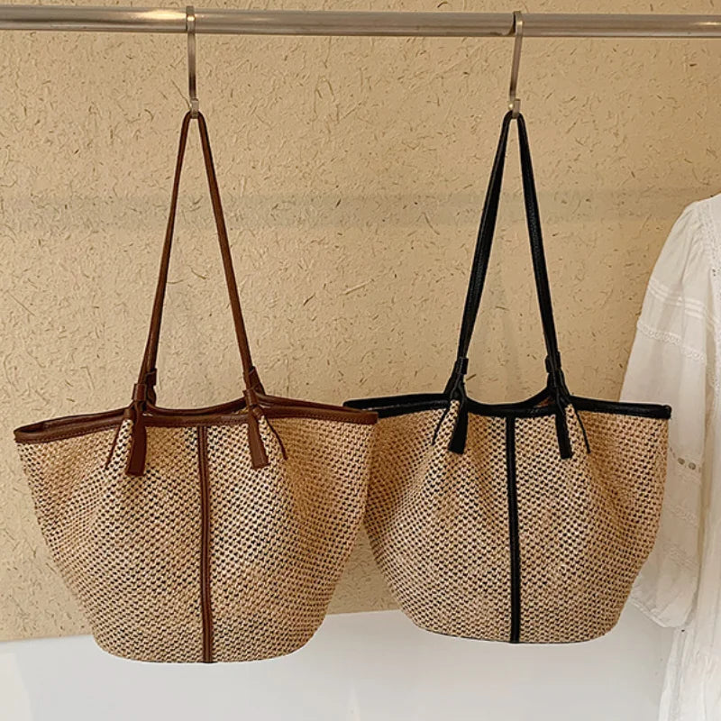 Women Beach Woven Tote Bags,summer Fashion Lady Boho Vacations Woven Tote,lady Travel Handbag,large Capacity Casual Shoulder Bag