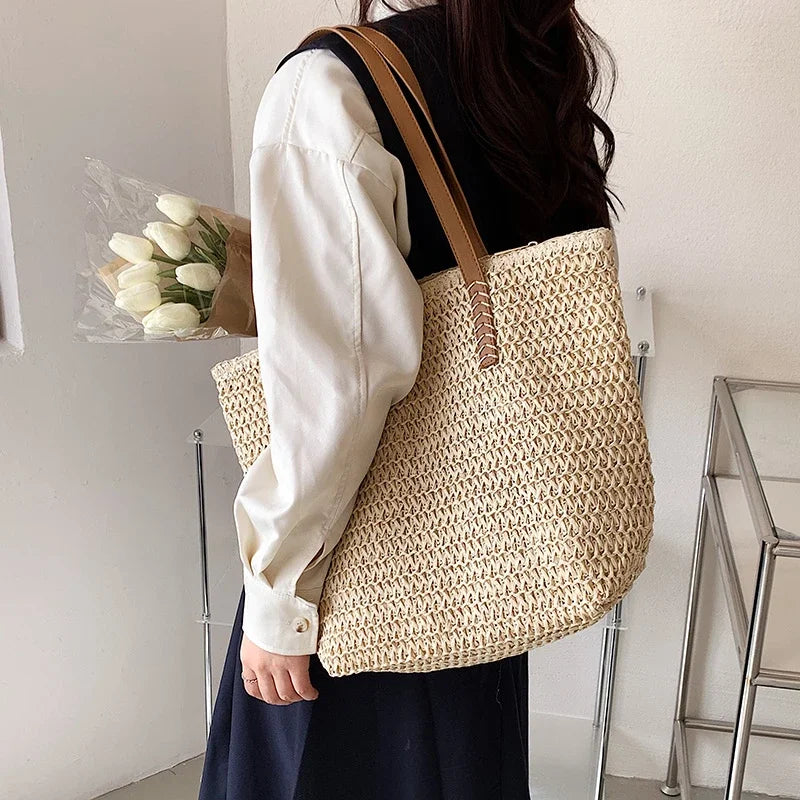Woven Straw Tote Bag