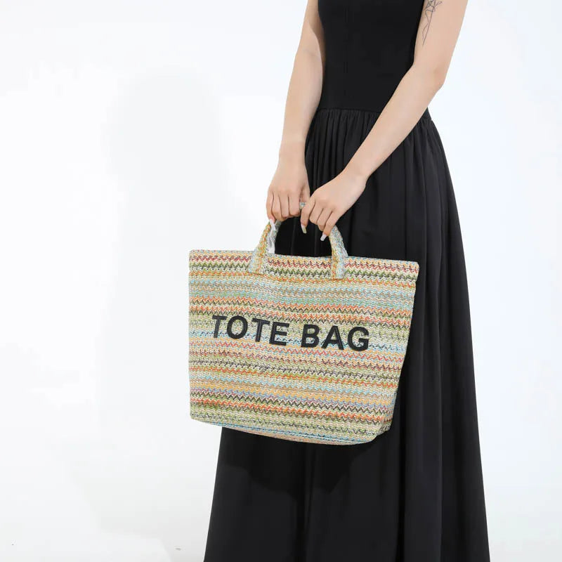 Casual Fashion Large Capacity Exquisite Colorful Straw Woven Tote Bags Personality Color Matching Summer Style Women's Handbags