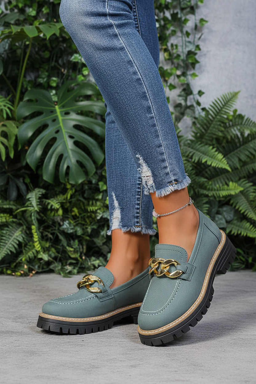Army Green Loafer Editorial Heeled Loafers