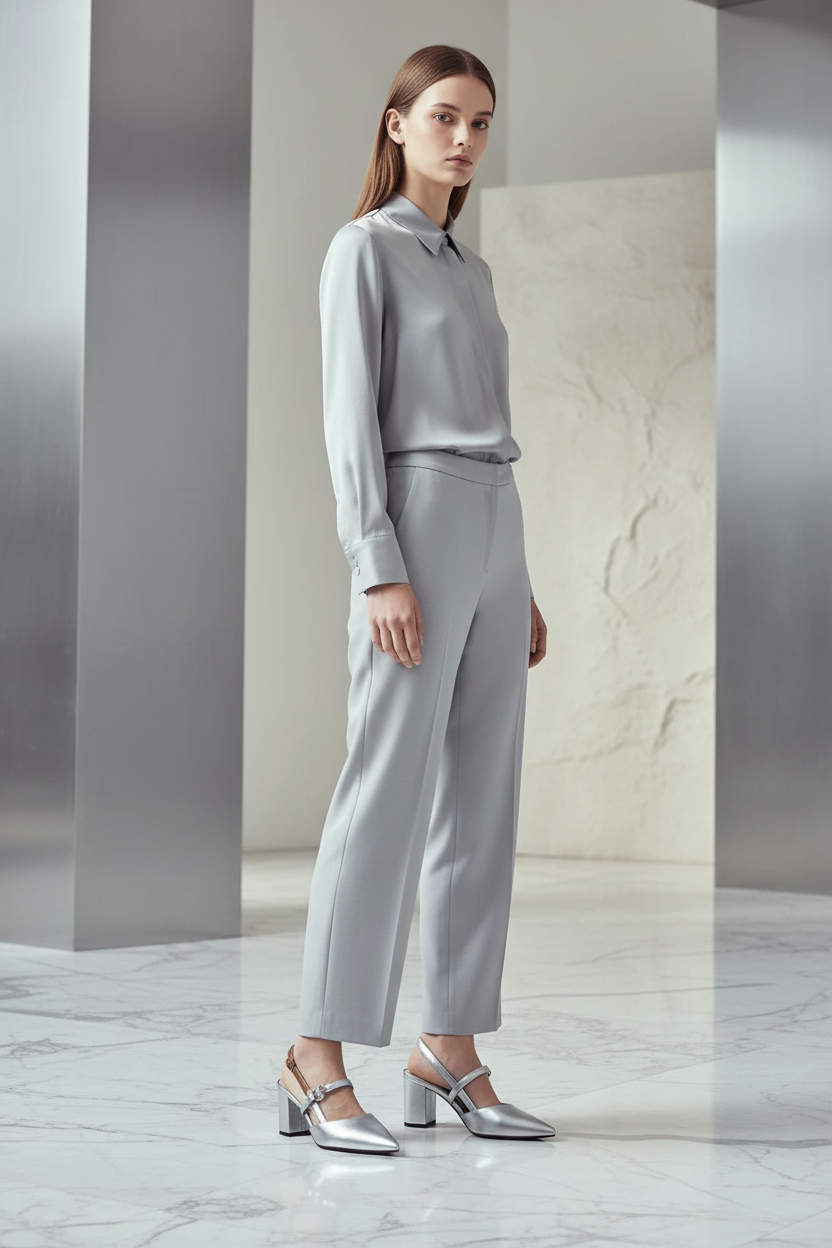 Two-Tone Slingbacks – Silver Hermès Editorial Block Heel Slingback