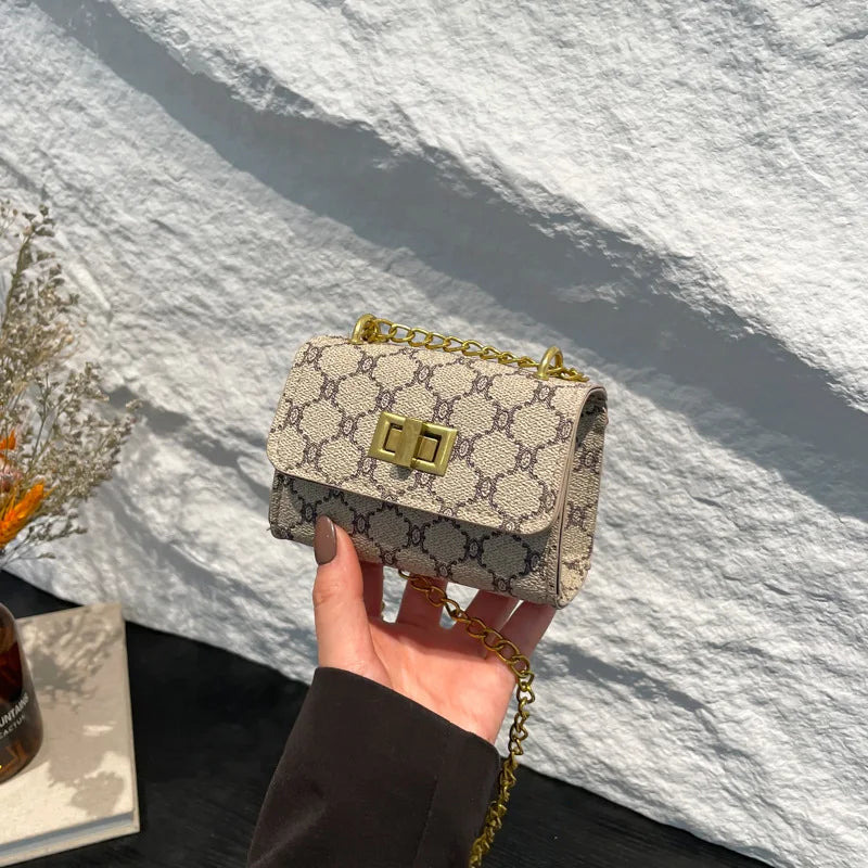 The Mini – Compact women's mini handbag with stylish design and chain strap held in hand.