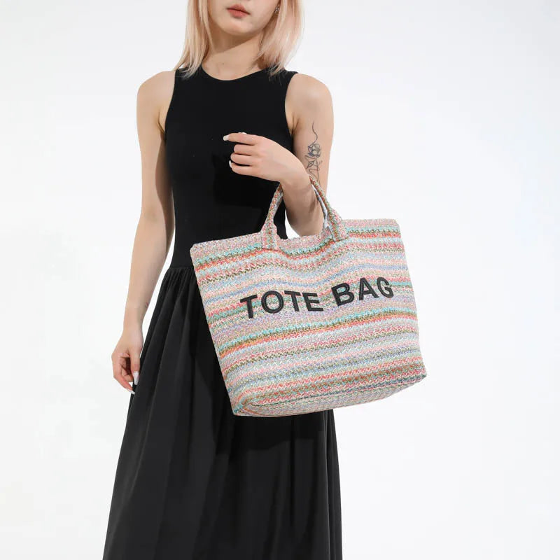 Casual Fashion Large Capacity Exquisite Colorful Straw Woven Tote Bags Personality Color Matching Summer Style Women's Handbags