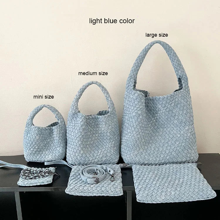 2025 Handwoven Denim Tote Bag for Women Bucket Handbag Lady Handmade Weaving Versatile Handheld Shoulder Crossbody Bag Messenger