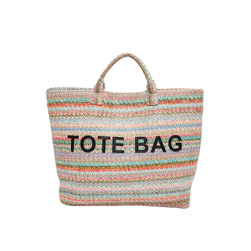 Casual Fashion Large Capacity Exquisite Colorful Straw Woven Tote Bags Personality Color Matching Summer Style Women's Handbags