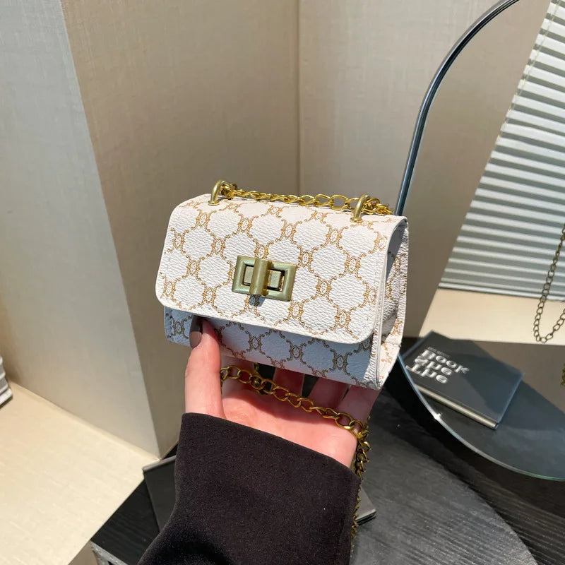 The Mini – Compact Women's Mini Handbag with stylish design and gold chain accent, held in hand.