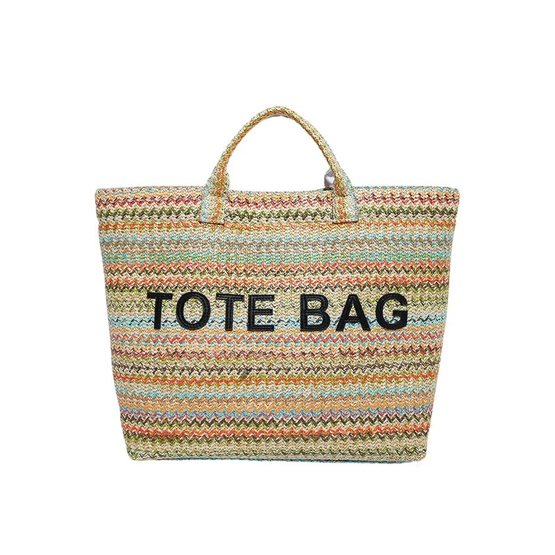 Casual Fashion Large Capacity Exquisite Colorful Straw Woven Tote Bags Personality Color Matching Summer Style Women's Handbags