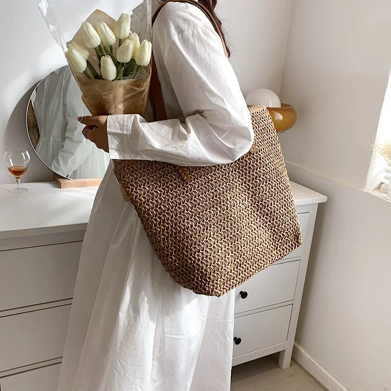 Woven Straw Tote Bag