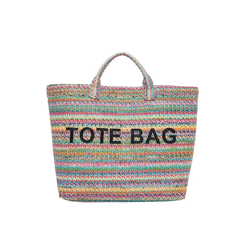 Casual Fashion Large Capacity Exquisite Colorful Straw Woven Tote Bags Personality Color Matching Summer Style Women's Handbags
