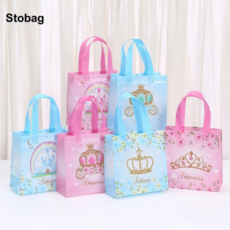 StoBag 8/20pcs Cartoon Princess Non-woven Tote Bags Girl Kids Gift Package Fabric Waterproof Storage Reusable Pouches Party