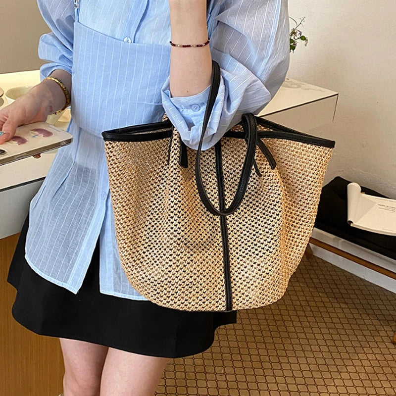 Women Beach Woven Tote Bags,summer Fashion Lady Boho Vacations Woven Tote,lady Travel Handbag,large Capacity Casual Shoulder Bag