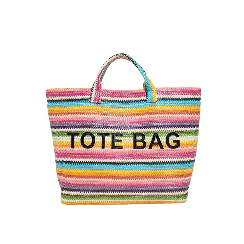 Casual Fashion Large Capacity Exquisite Colorful Straw Woven Tote Bags Personality Color Matching Summer Style Women's Handbags