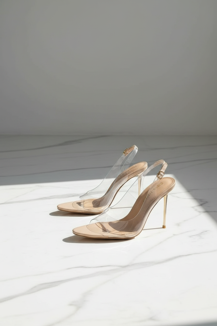 Clear Heels - Marble Product Shot Slingback Sandals – Clear PVC Stiletto Heels